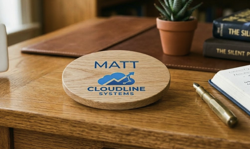 Branded wooden coaster with prospect name