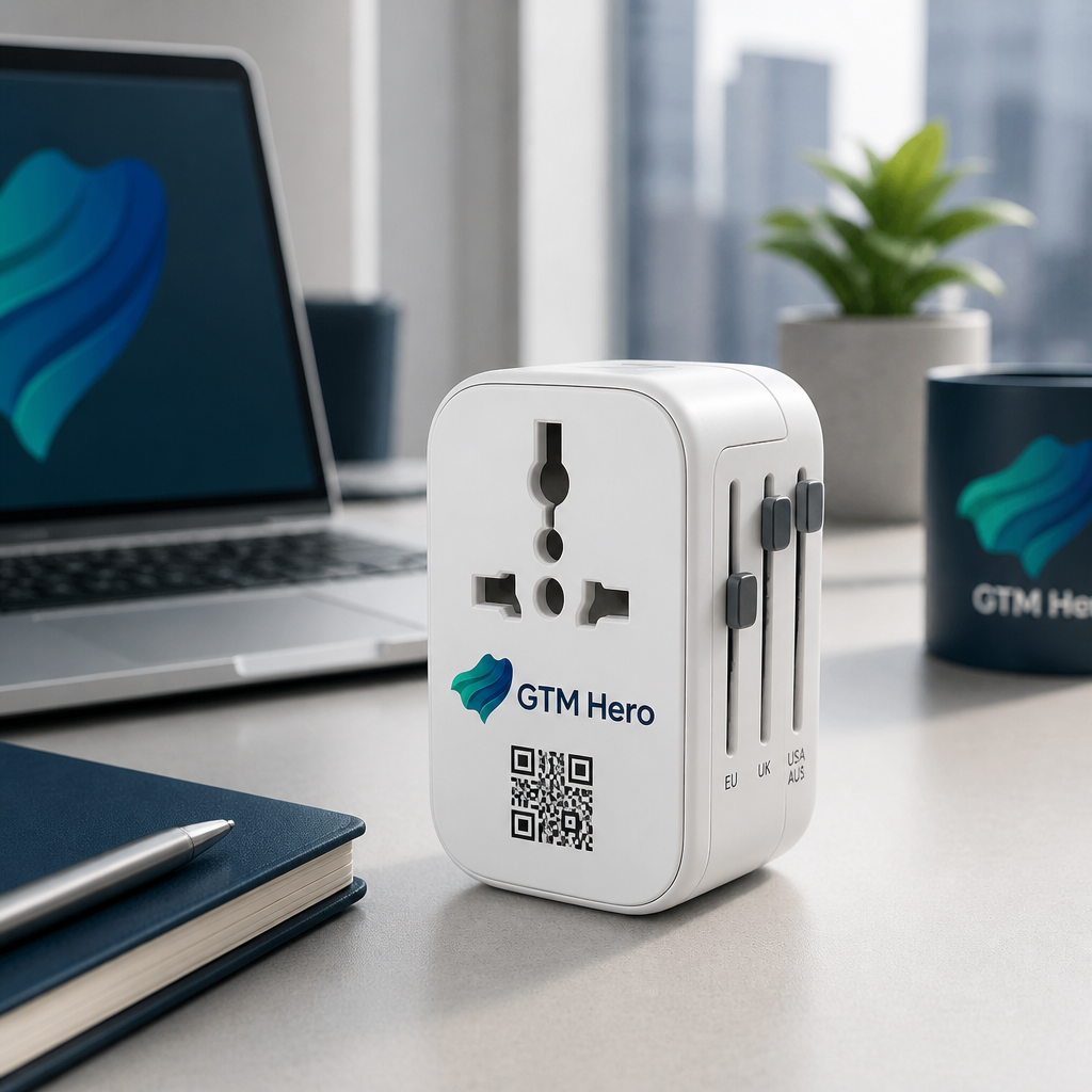 Personalised travel power adapter with QR code